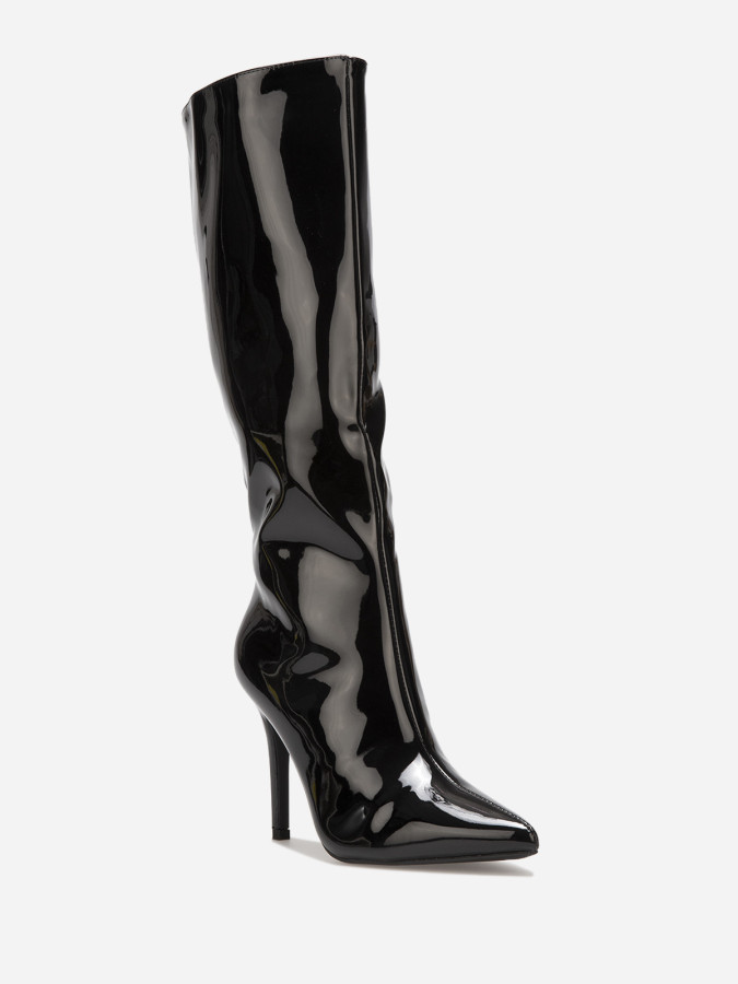 Bottes vernies pointues noires à talon aiguille