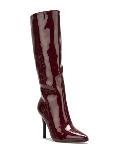 Bottes vernies pointues bordeaux à talon aiguille