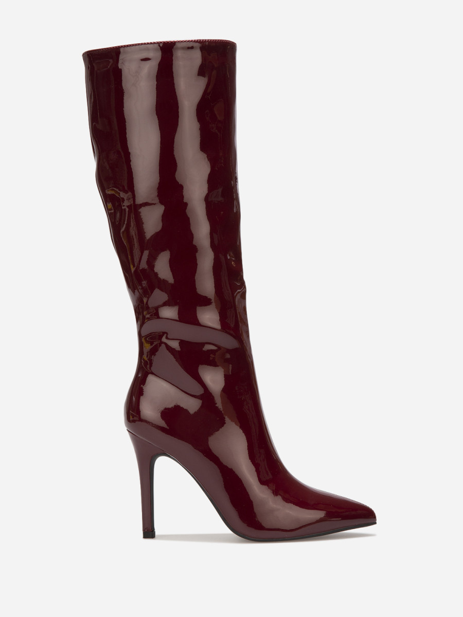 Bottes vernies pointues bordeaux à talon aiguille