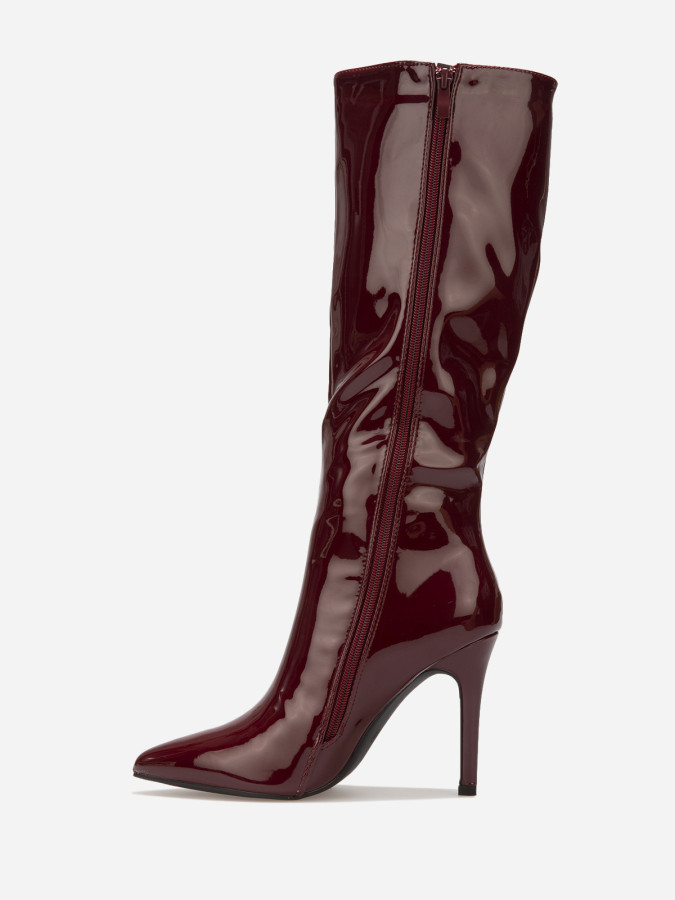 Bottes vernies pointues bordeaux à talon aiguille