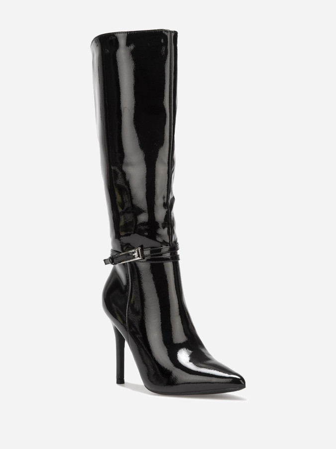 Bottes vernies pointues noires avec bride à boucle