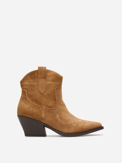 Santiags basses camel à motifs en surpiqûres