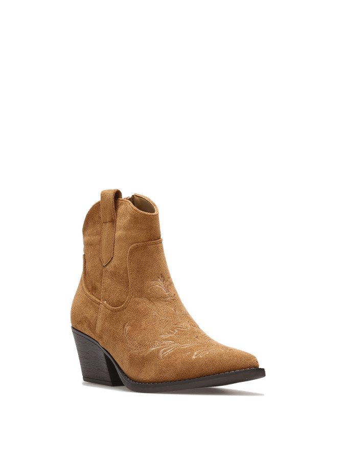 Santiags basses camel à motifs en surpiqûres