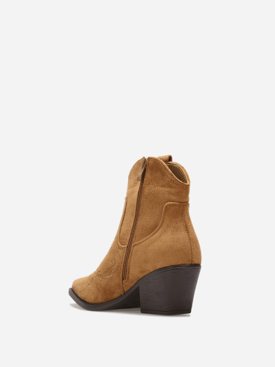 Santiags basses camel à motifs en surpiqûres