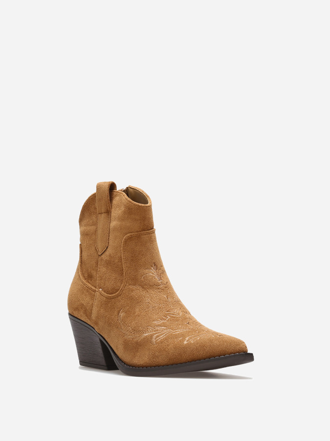 Santiags basses camel à motifs en surpiqûres