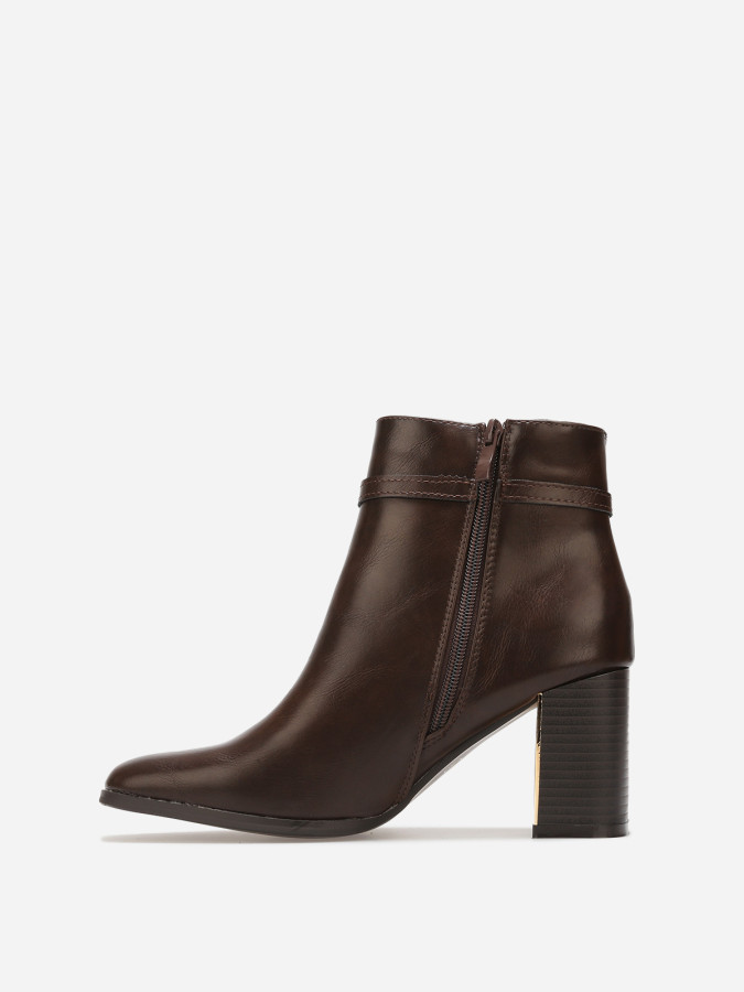 Bottines marron à bride et talon dorés