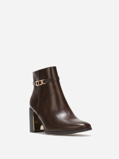 Bottines marron à bride et talon dorés