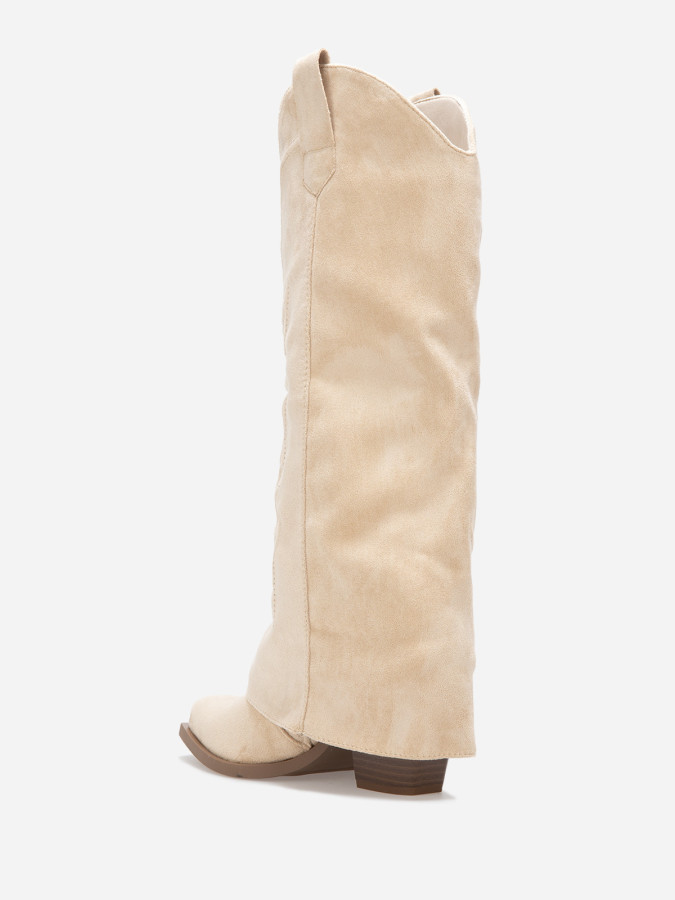 Bottes santiags en suédine beige avec revers