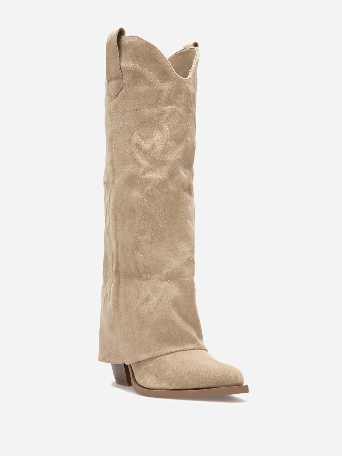 Bottes santiags en suédine taupe avec revers