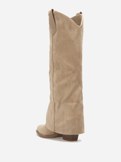 Bottes santiags en suédine taupe avec revers