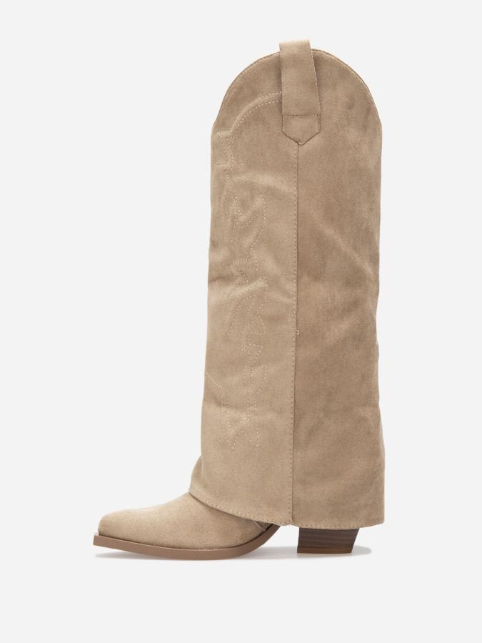 Bottes santiags en suédine taupe avec revers