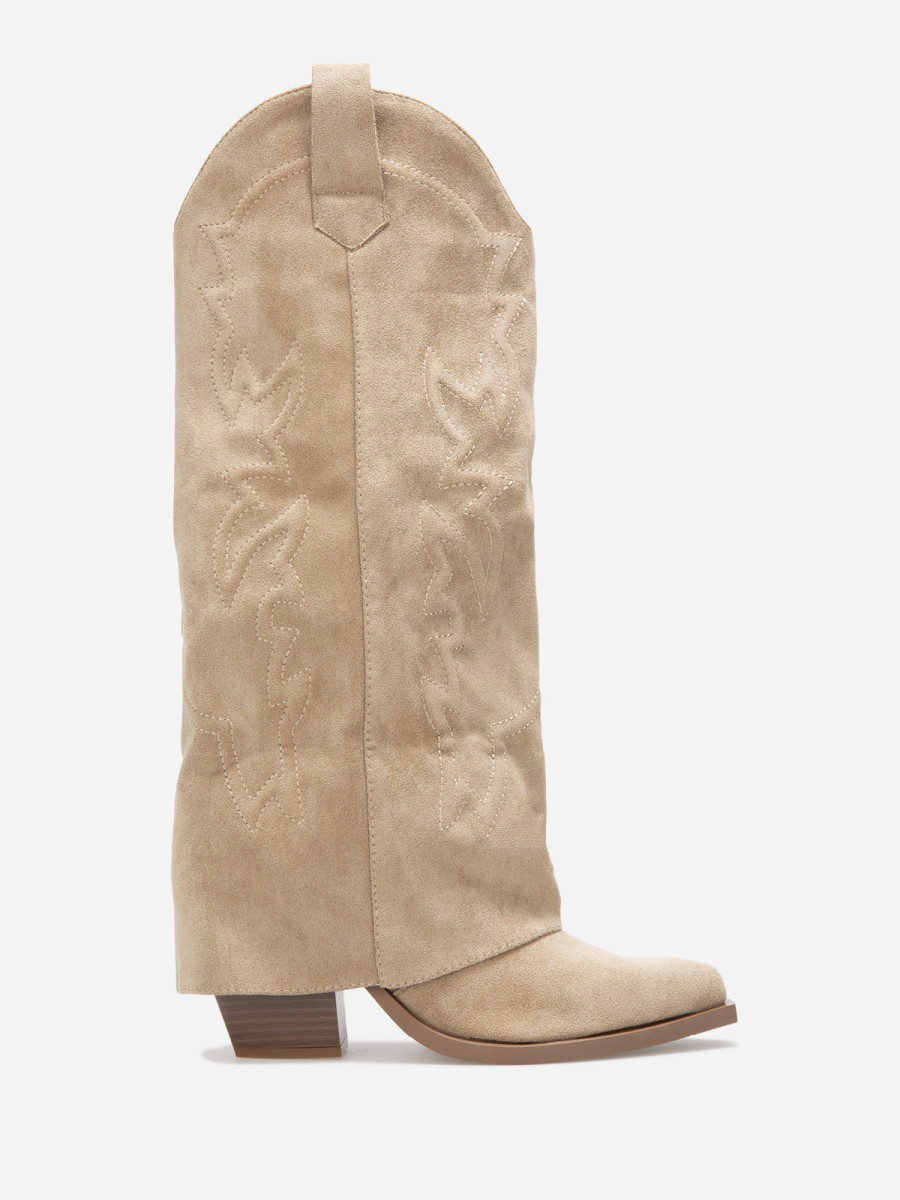 Bottes santiags en suédine taupe avec revers
