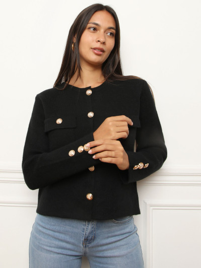Cardigan noir à poches et boutons dorés