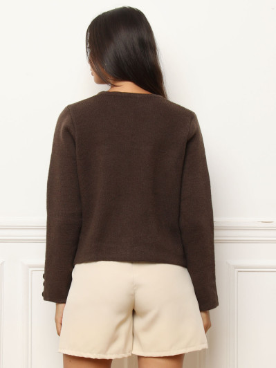Cardigan marron à poches et boutons dorés