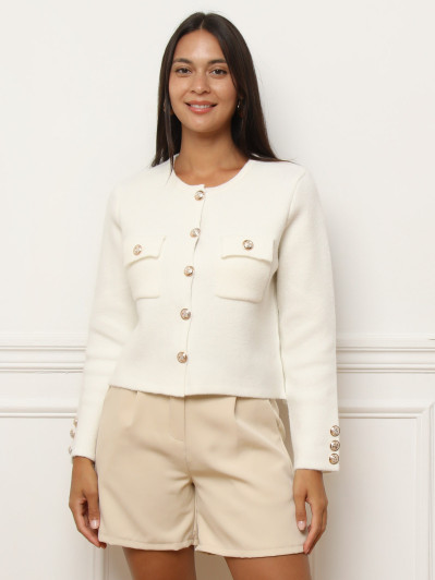 Cardigan blanc à poches et boutons dorés