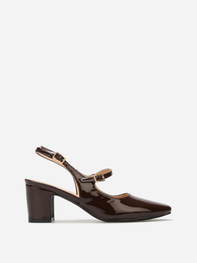 Escarpins slingback vernis style babies marron