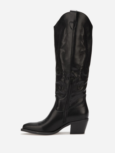 Bottes santiags hautes noires à motifs