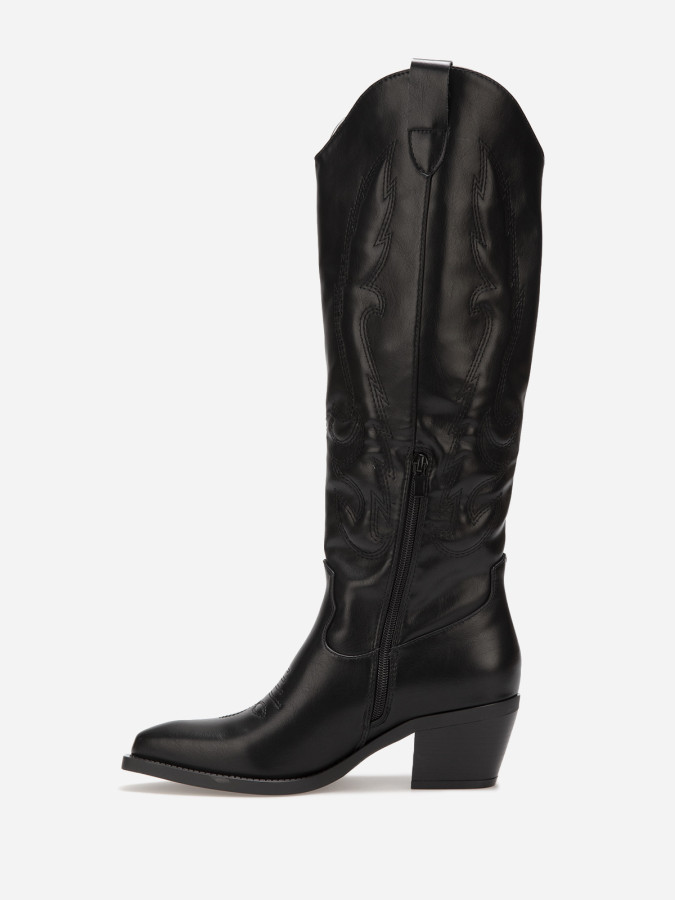 Bottes santiags hautes noires à motifs