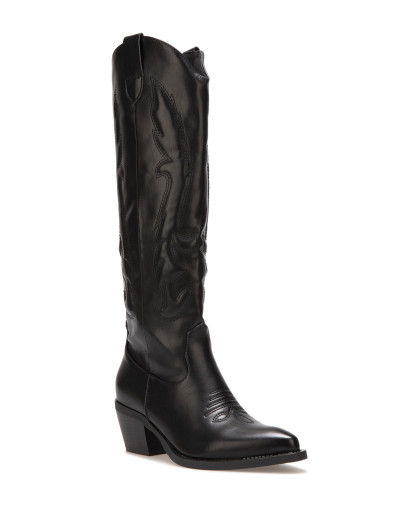 Bottes santiags hautes noires à motifs