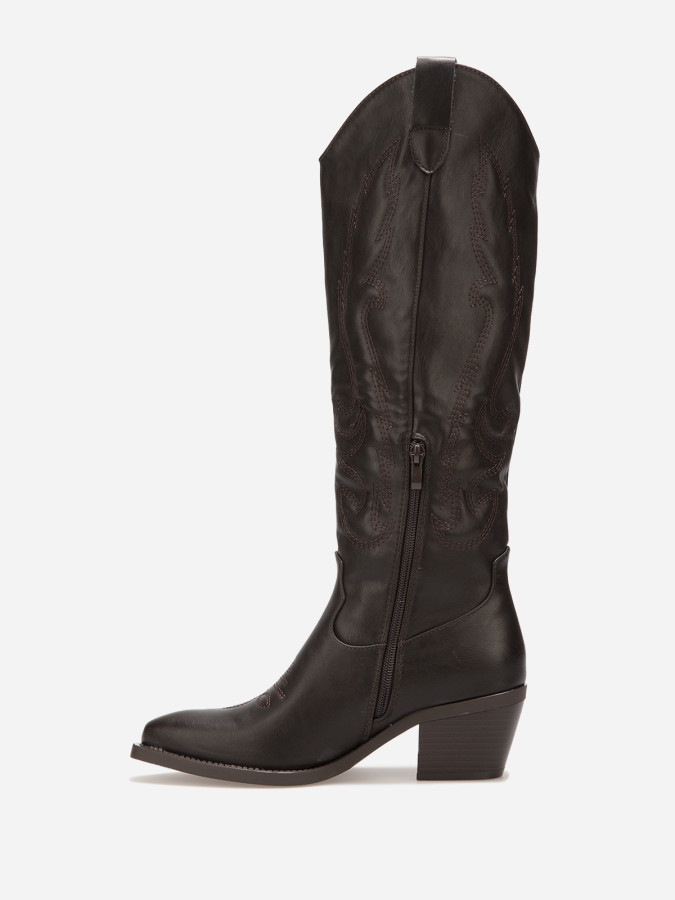 Bottes santiags hautes marron à motifs