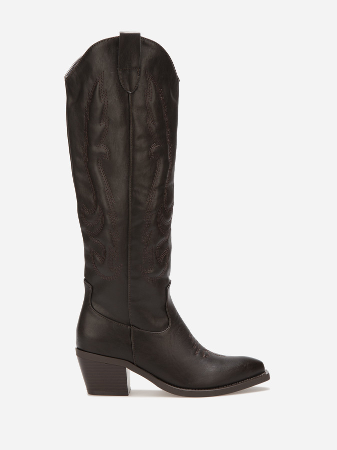 Bottes santiags hautes marron à motifs