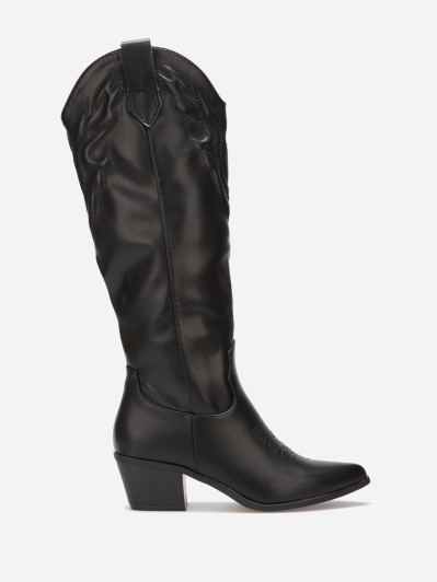 Santiags hautes noires en simili avec surpiqûres