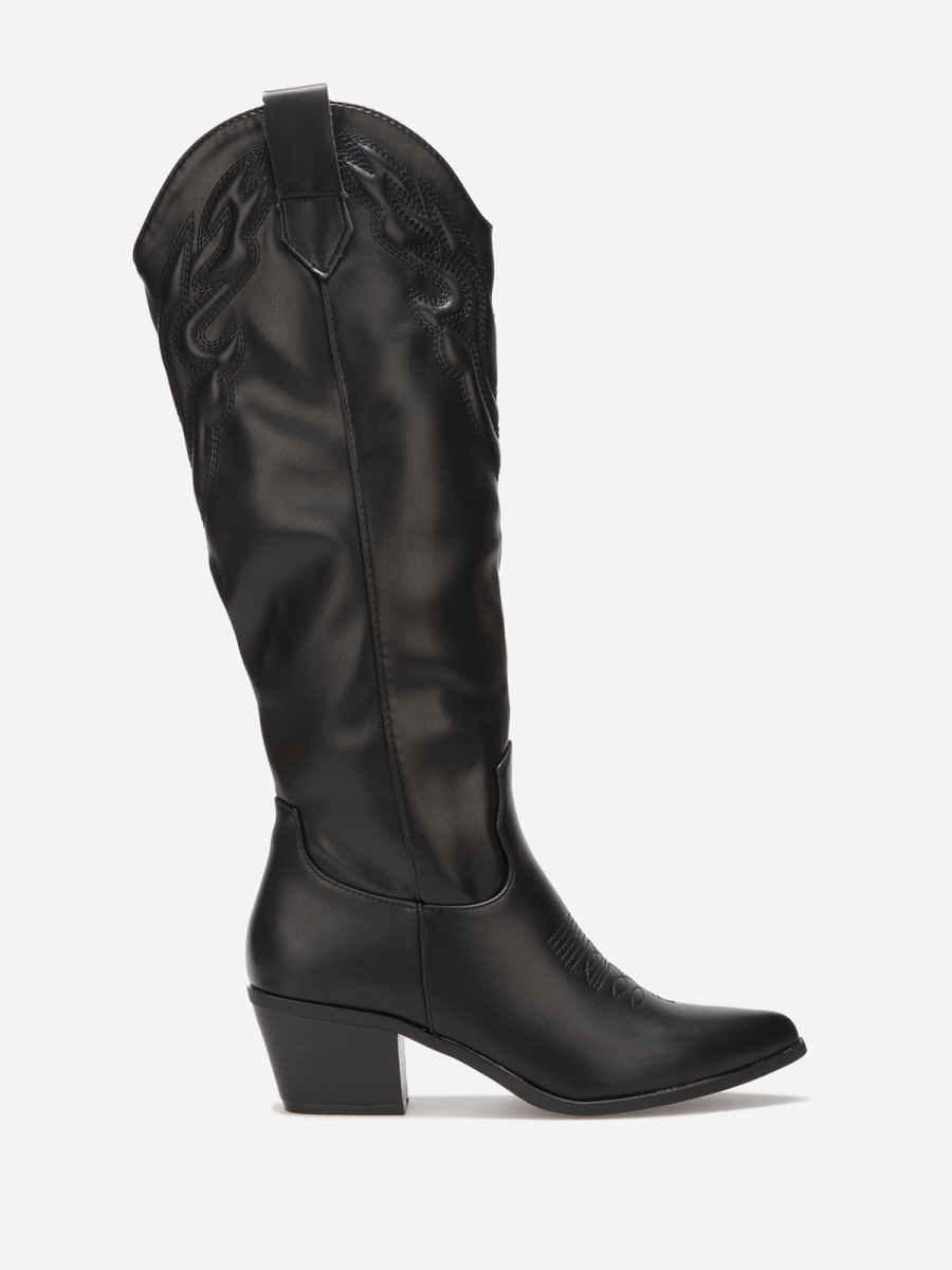 Santiags hautes noires en simili avec surpiqûres