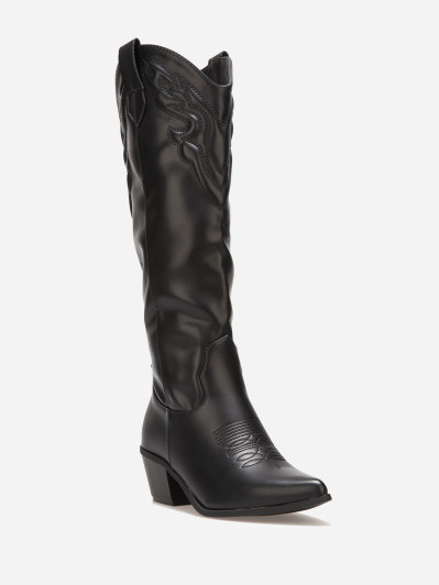 Santiags hautes noires en simili avec surpiqûres