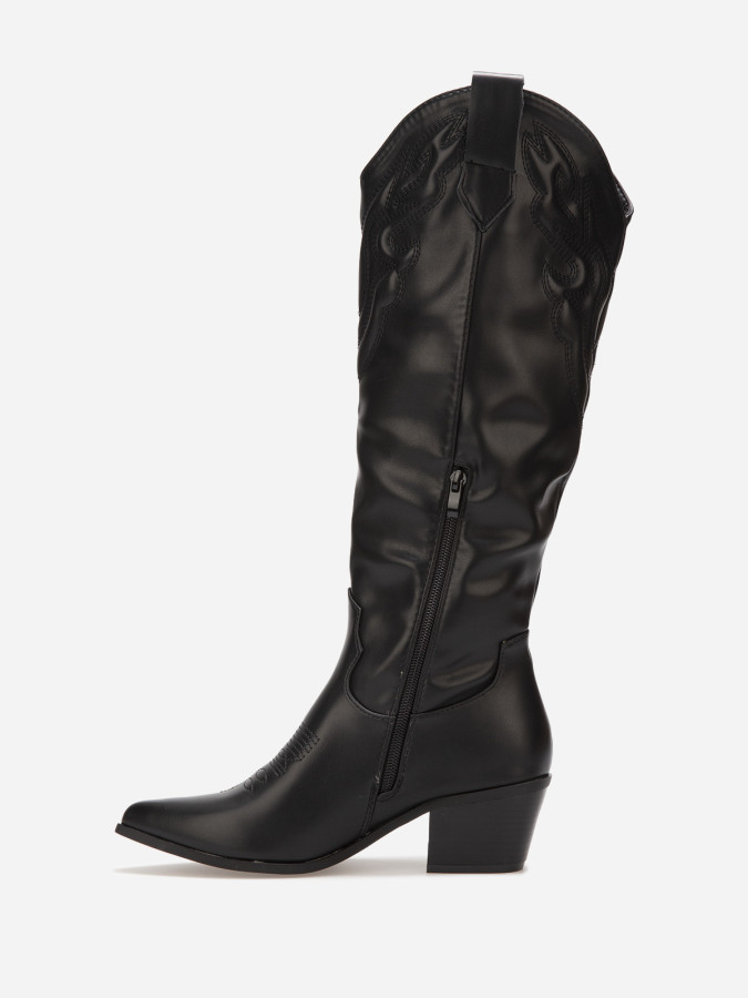 Santiags hautes noires en simili avec surpiqûres