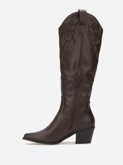 Santiags hautes marron en simili avec surpiqûres