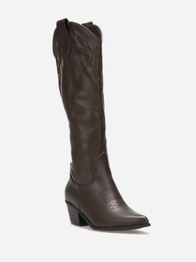 Santiags hautes marron en simili avec surpiqûres