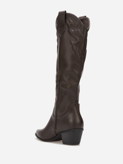 Santiags hautes marron en simili avec surpiqûres