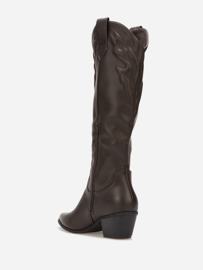 Santiags hautes marron en simili avec surpiqûres