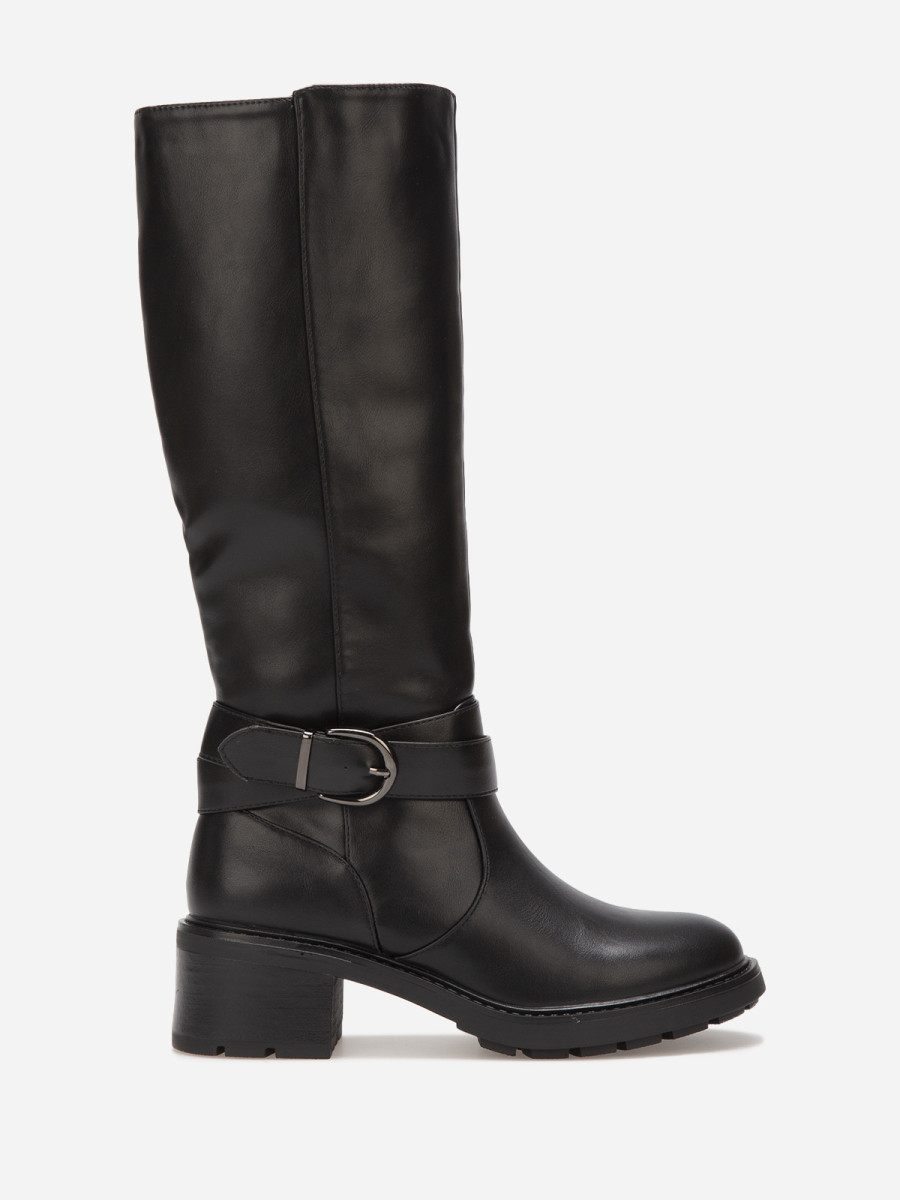Bottes noires à talon et bride ceinture