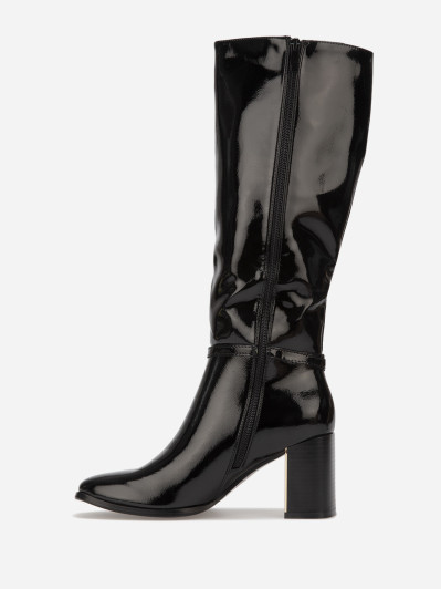 Bottes vernies noires à talon et détail dorés