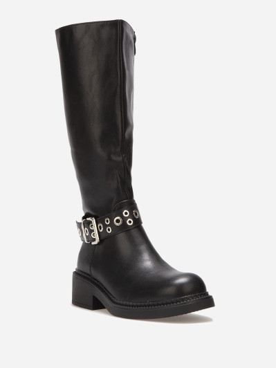 Bottes noires avec bride ceinture à oeillets