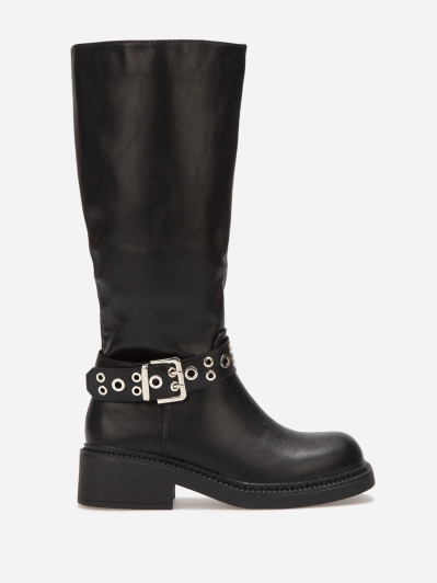 Bottes noires avec bride ceinture à oeillets