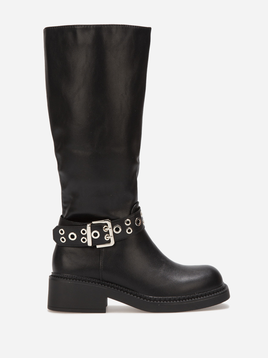 Bottes noires avec bride ceinture à oeillets