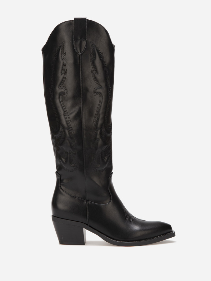 Bottes santiags hautes noires à motifs