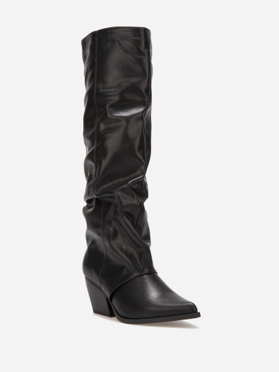 Bottes pointues noires avec revers plissé