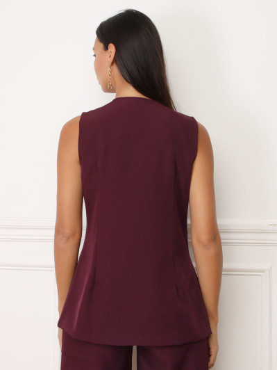 Gilet long sans manches bordeaux à boutons