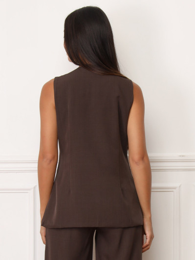 Gilet long sans manches marron à boutons