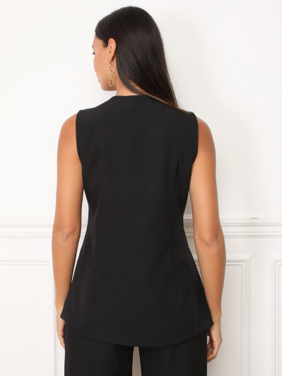 Gilet long sans manches noir à boutons