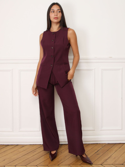 Gilet long sans manches bordeaux à boutons