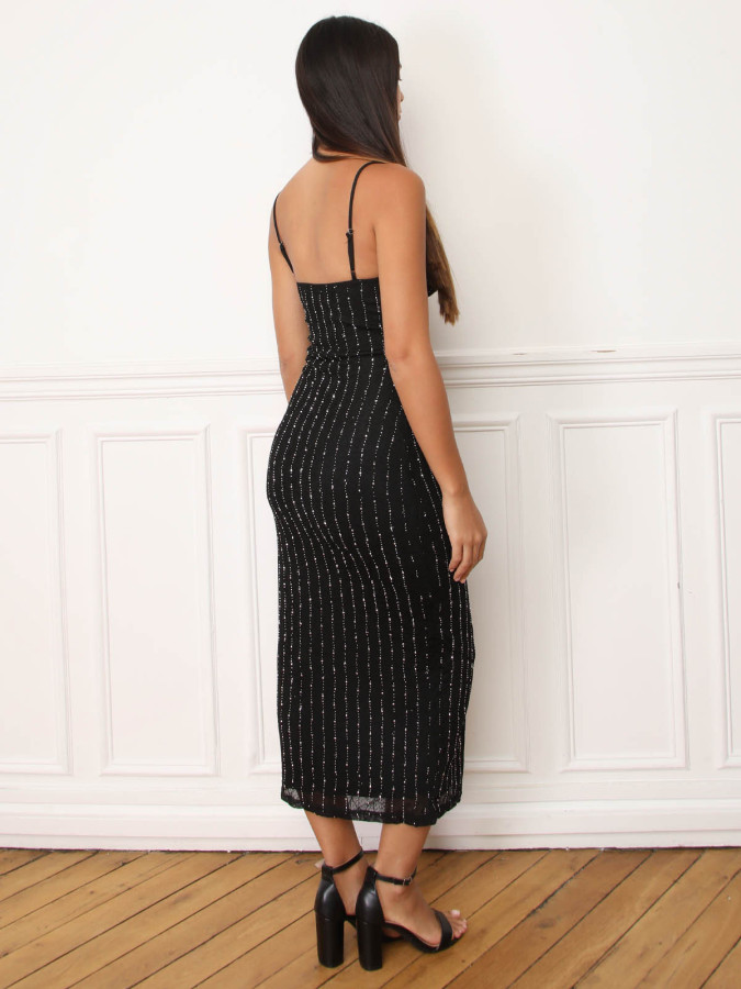 Robe corset noire en tulle et strass