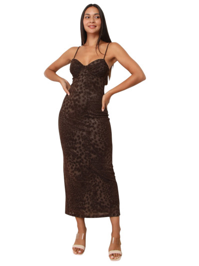 Robe corset en tulle imprimé animal marron