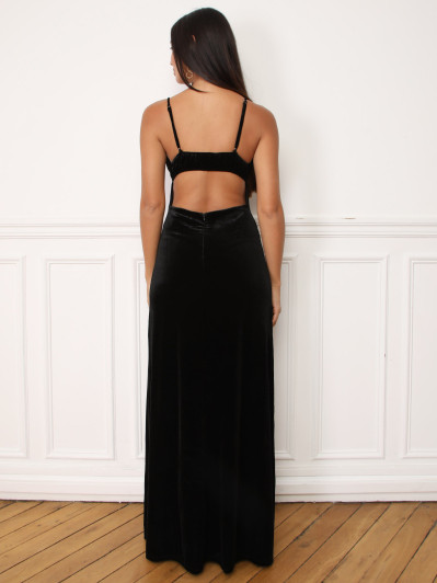 Robe longue cut-out en velours noire