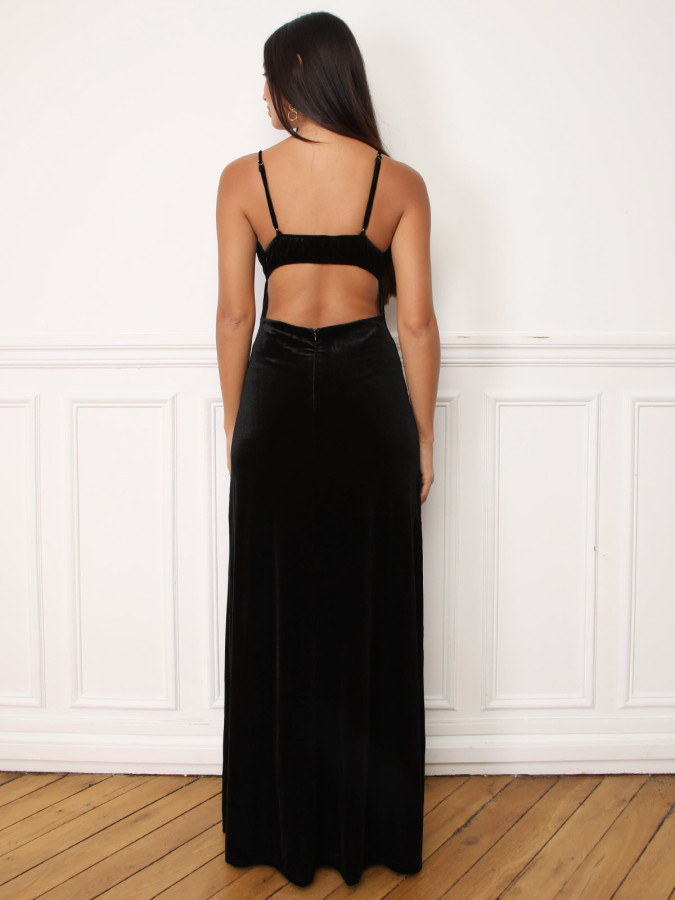 Robe longue cut-out en velours noire