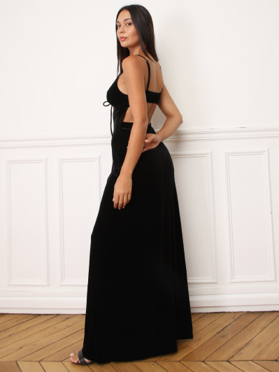 Robe longue cut-out en velours noire