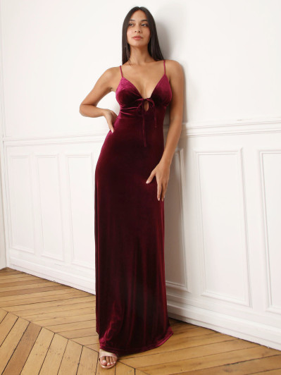 Robe longue cut-out en velours bordeaux
